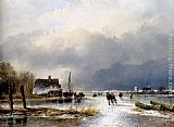 Andreas Schelfhout Famous Paintings - A Winter Landscape With Skaters On A Frozen Waterway